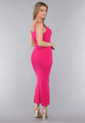Fuchsia Jurk in Midi Model met Split en V Hals