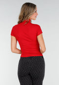 Rode Stretch Top met Col en Korte Mouwen