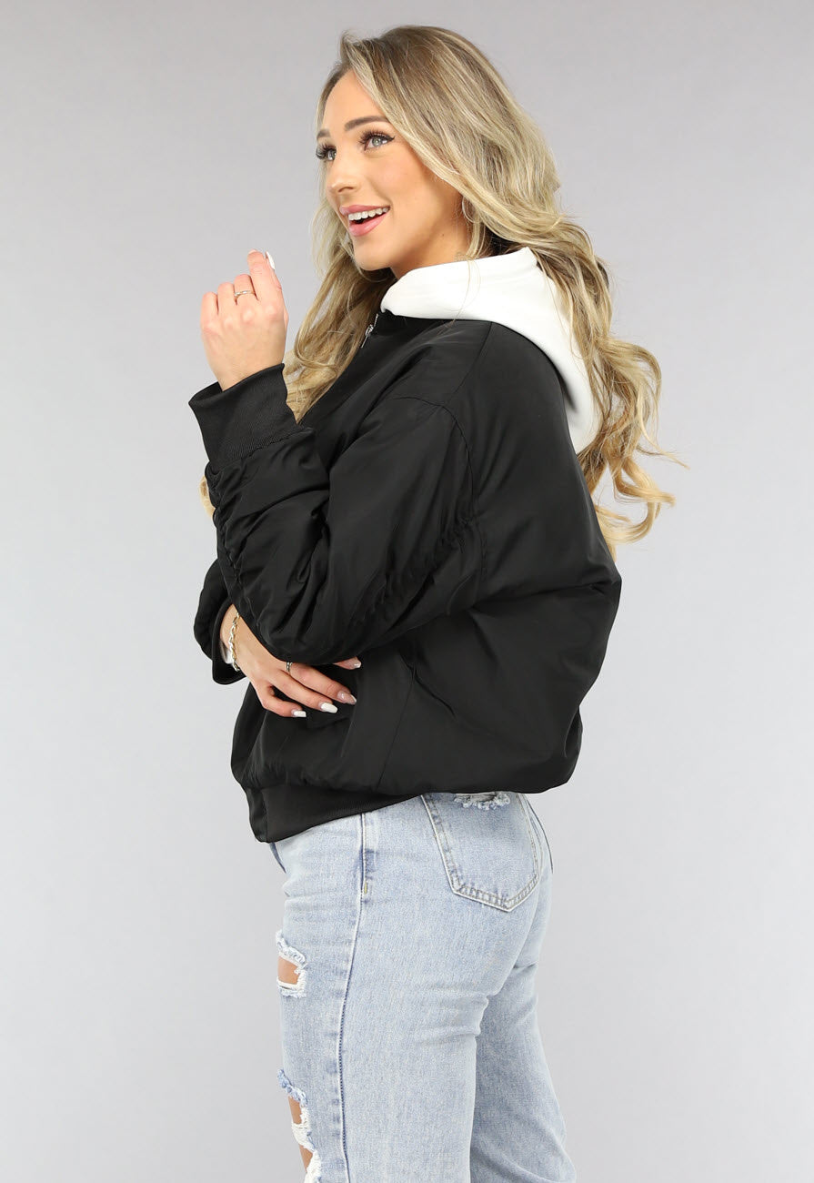 Zwart Oversized Bomberjack met Zakken