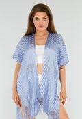 Lichtblauwe Cover-Up met Fringes en Zijsplitten