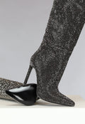 Zwarte Glitter Laarzen met Hoge Hak