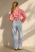 Rood Wit Geruite Cropped Blouse met Striksluiting