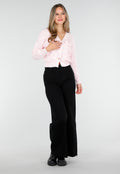 Roze Gebreid Vest met Strikdetails en Knopen