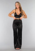 Zwarte Satijnen Straight Leg Stretch Pantalon
