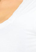 Witte Ribstof top met Ronde Hals