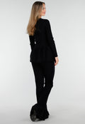 Zwarte Two-Piece Set met Uitlopende Top en Geribde Flare Broek