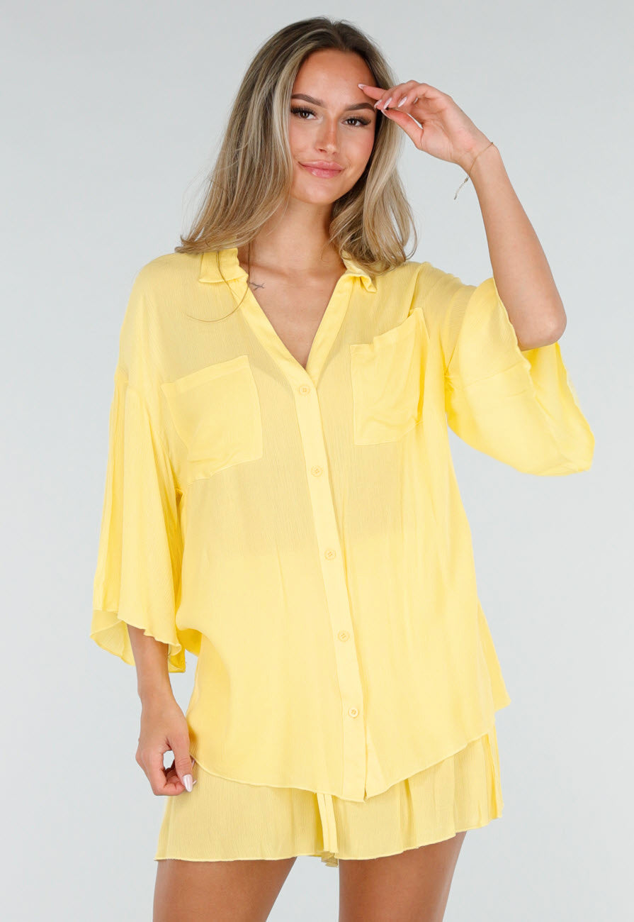 Butter Yellow Blouse met Short en Ondershort Set