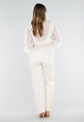 Beige Ruffle Blouse met Lange Mouwen en Striksluiting