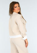 Beige Tweedelige Set met Blouse Detail en Tailleband