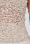 Beige Gehaakte Top met Korte Mouwen en Col