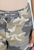 Beige Camouflage Wide Leg Broek met Lage Taille
