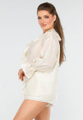 Ivoorkleurige Top met Ruffles en Short
