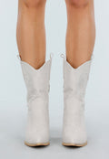 Beige Suède Look Cowboylaarzen met Blokhak