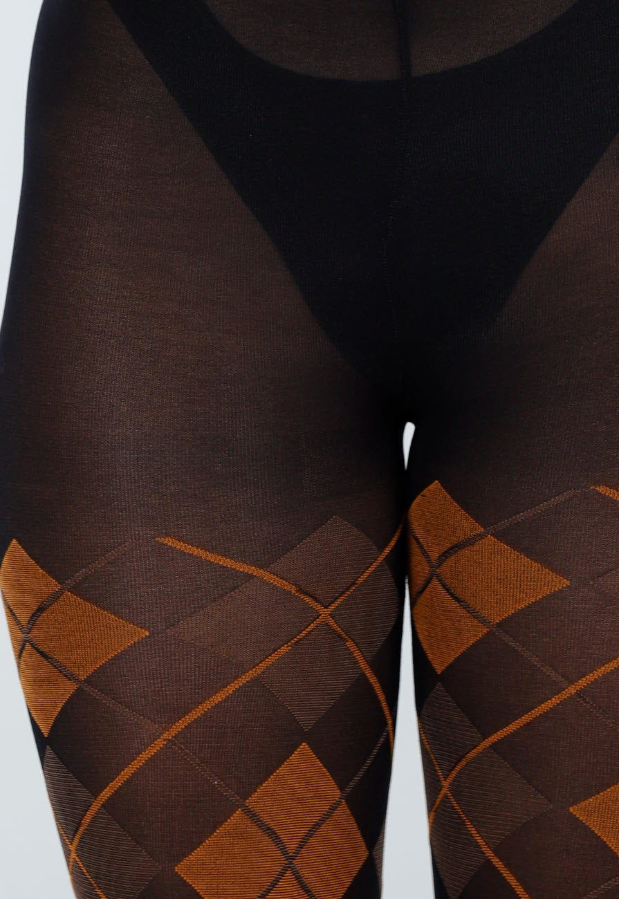 Oranje Bruine Panty met Argyle Print
