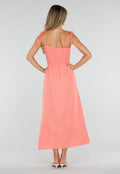 Coral Roze Maxi Jurk met Smock en Strikbandjes