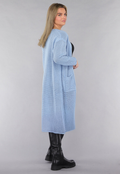 Blauw Oversized Gebreid Vest met Gouden Knopen