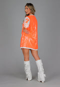 Neon Oranje Koningsdag Jersey Jurk met Pailletten