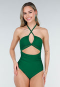Groen Badpak met Halterband en Cut Out Detail