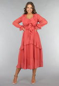 Zalmroze Ruffle Chiffon Maxi Jurk