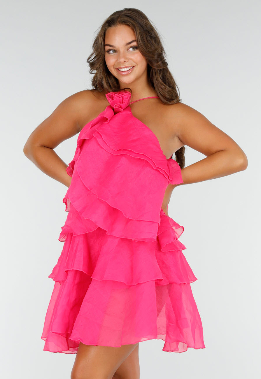 Roze Ruffle Jurk met Spaghettibandjes en