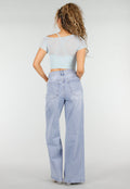 Lichtblauwe Denim Wide Leg Jeans met Hoge Taille