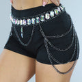 Zilveren Waist Body Chain met Grote Strass Stenen