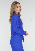 Kobaltblauwe Two Piece Set met Stretch Blouse en Rechte Broek
