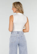 Witte Mouwloze Crop Top met Haaksluiting en Stretch