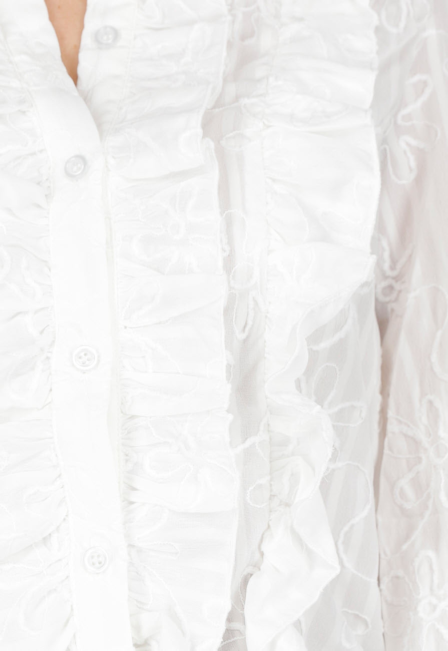 Witte Blouse met Ruches en Lange Mouwen