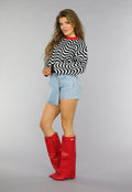 Gebreide Wavy Trui met Rood Detail