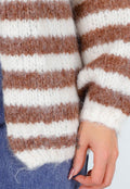 Gestreept Gebreid Vest in Bruin en Wit met Losvallend Model
