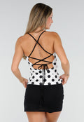 Witte Polkadot Top met Open Rug en Striksluiting