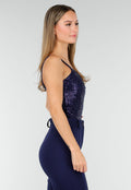 Navy Sequin Bodysuit met Diepe V-Hals en Pailletten