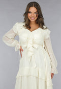 Ruched Maxi Jurk in Ecru