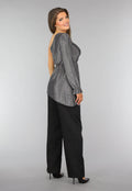 Zilveren Asymmetrische One Sleeve Glitter Top