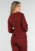 Bordeauxrode Denim Blazer met Peplum en Goudkleurige Knopen