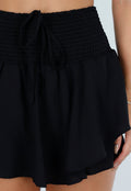 Zwarte Skort met Ruches en Elastische Taille