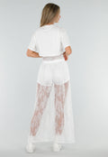 Witte Crop Top met Korte Mouwen en Vaste Kanten Rand