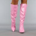 Roze Croco Laars met Spitse Neus