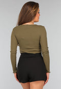 Khaki Ribstof Top met Babylock