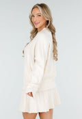 Crème Gebreide Two-Piece met Trui en Rok
