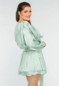 Chique Mintgroene Jurk met Strik en Pofmouwen