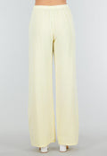 Geel Witte High Waist Broek van Katoen met Sierstrik