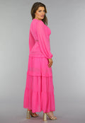 Roze Longsleeve Boho Jurk met Ruches
