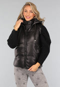 Zwarte Lederlook Bodywarmer met Capuchon
