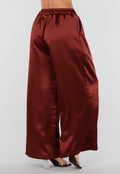 Satijnen Bordeaux Rode Wide Leg Broek met Elastische Taille