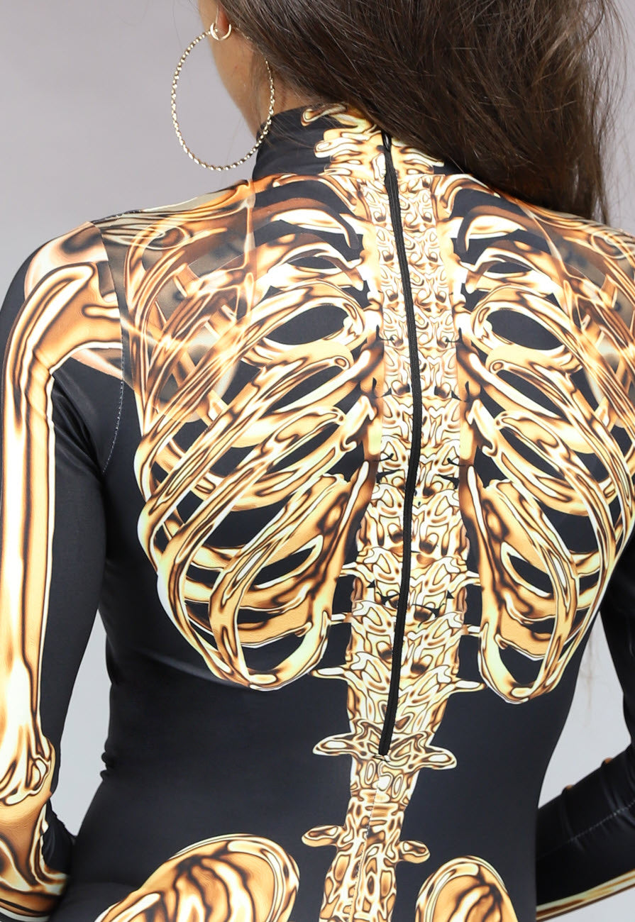 Kostuum met Gouden Skelet Print