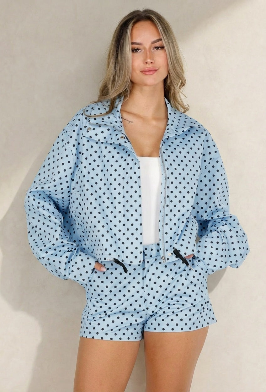 Lichtblauwe Tweedelige Polkadot Set met Jack en Short