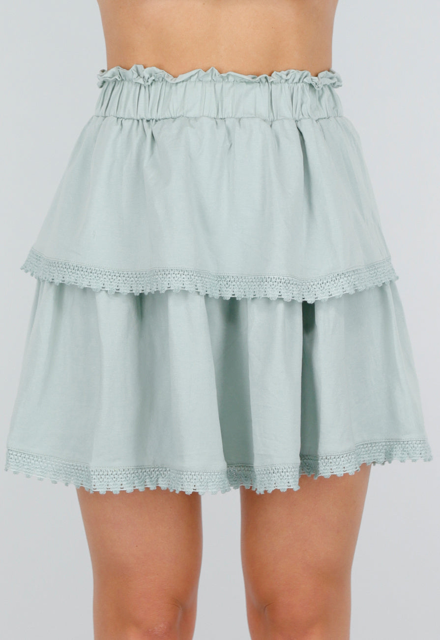 Mintgroene Two Piece Set met Ruches en Embroidery details