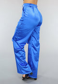 Satijnen Royaal Blauwe Cargo Broek